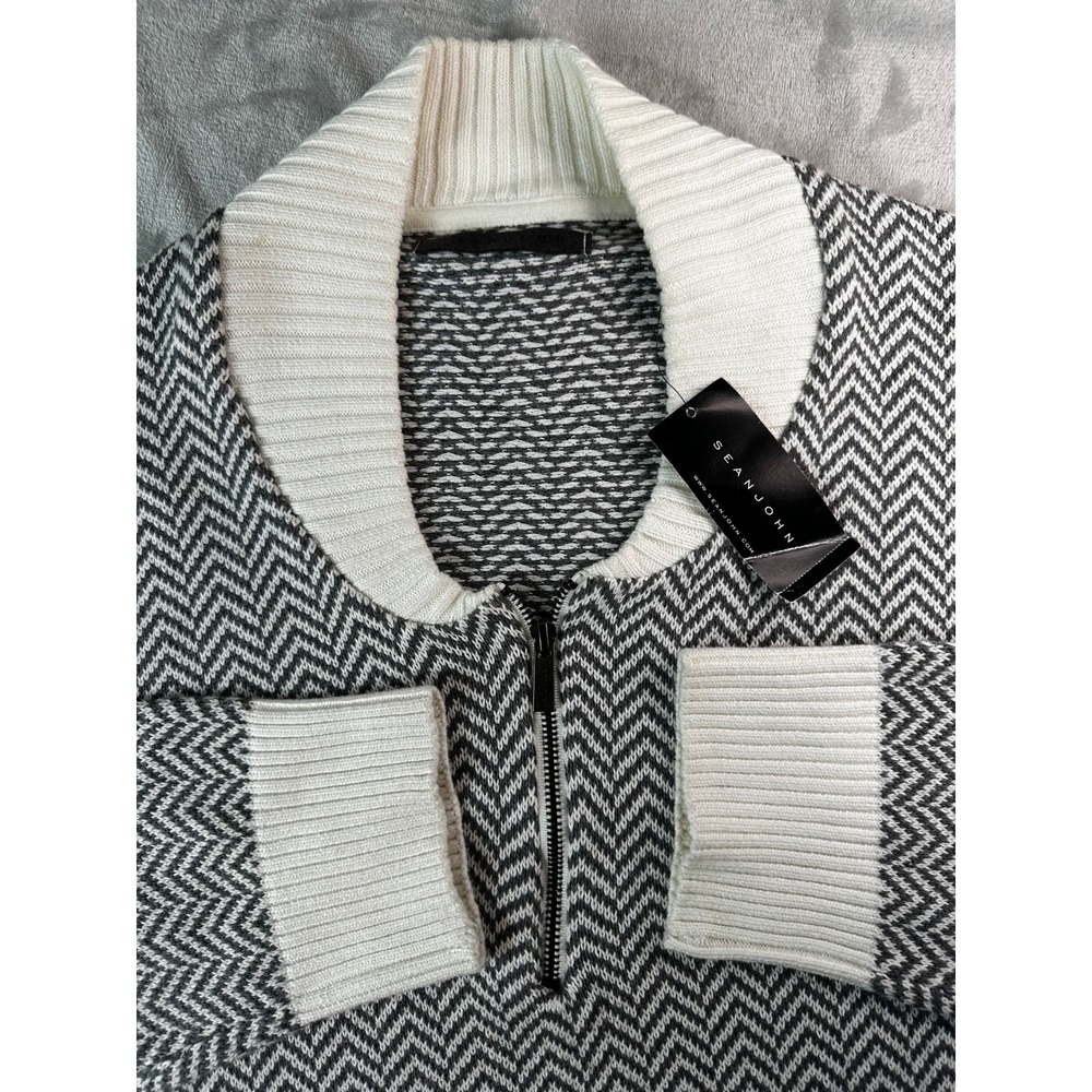 Sean John Quarter Zip Sweater Mens 4XL Cream New Herringbone Knit Pullover